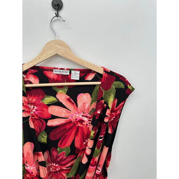 Derek Heart Womens Y2K Floral Wrap Front Shirt Size 3X Sleeveless Tie Boho - Picture 4 of 6